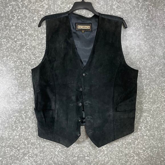 Bachrach Men's Vintage 90's Leather Button Front Vest - Size XL - Western, Biker - Picture 1 of 6